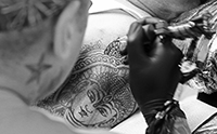 Inside a tattoo parlour : Black and White :  Portraits : Richard Moore : Photographer